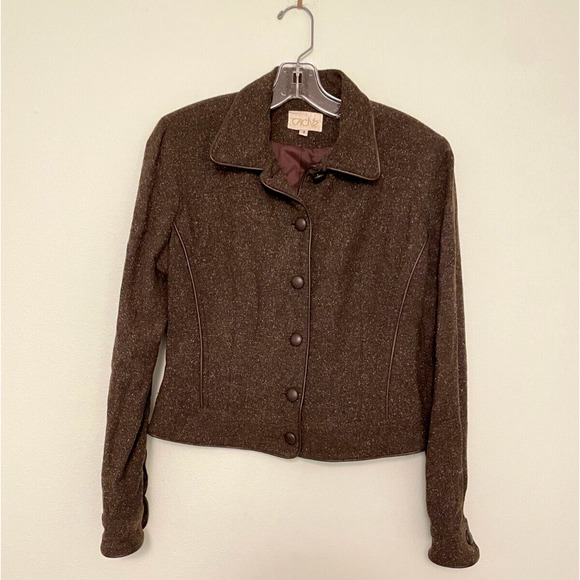Vintage Cache Womens Blazer Sz 4 Brown Wool Silk Blend Tweed Grunge Academia 90s - Picture 1 of 7